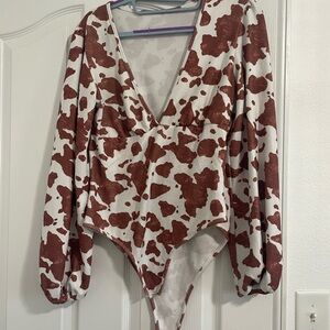 Brown and White Cow Print Bodysuit